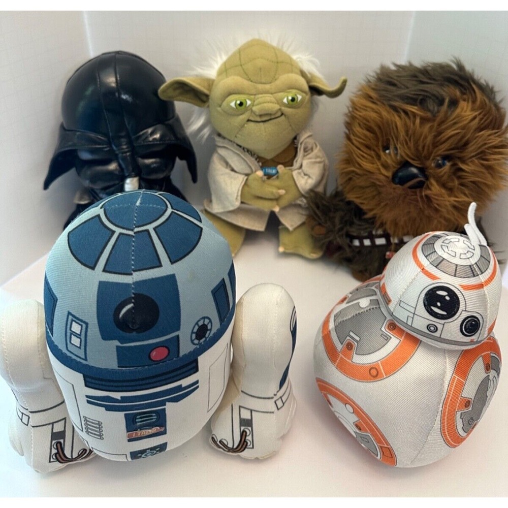 Lot of 5  8" Star Wars Plush Figures Darth Vader Chewbacca Yoda R2-D2 BB-8